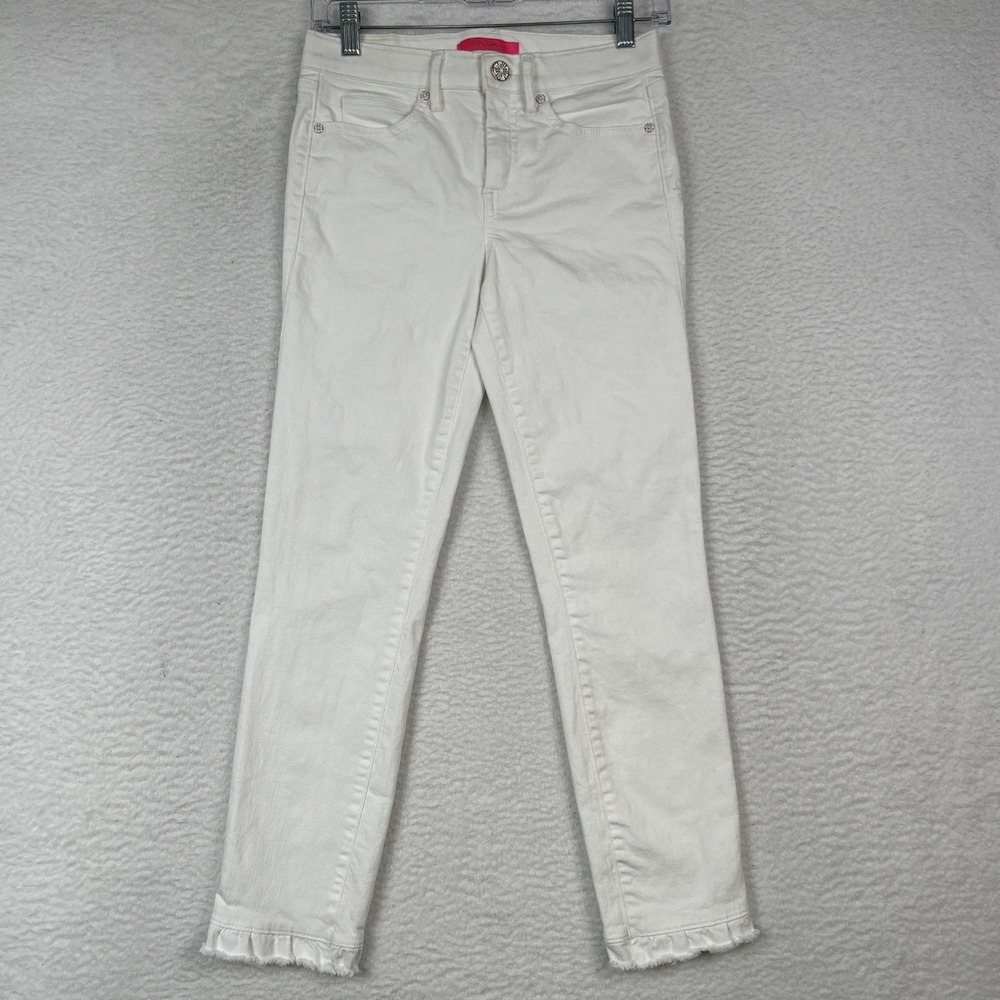 Lilly Pulitzer South Ocean White Straight Crop Jeans Raw Ham Womens‎ Sz 0